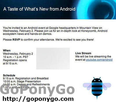 Android 3.0 Honeycomb Evento