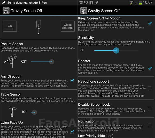 Aplicaciones para usar el móvil Android sin necesidad de tocar los botones: Gravity Screen Off