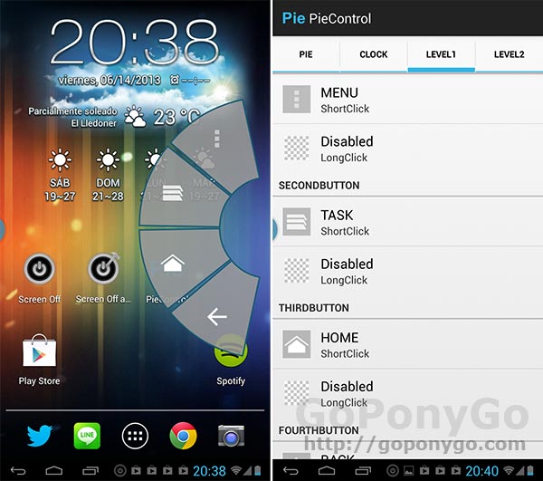 Aplicaciones para usar el móvil Android sin necesidad de tocar los botones: Pie Control